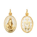 MEDALLA DE ORO VIRGEN MILAGROSA ESMALTE BLANCO